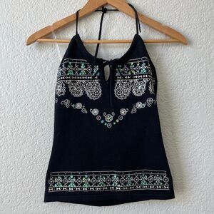 ✨VINTAGE Y2K Embroidered Sequin Halter Top 🖤 053